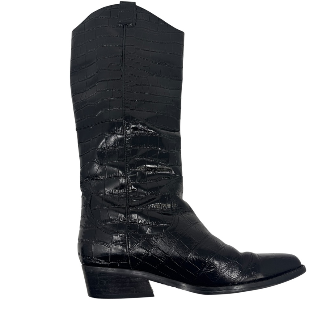 Marc Fisher Haze Boots Black Croc Embossed Heeled Size 8 - Picture 6 of 14
